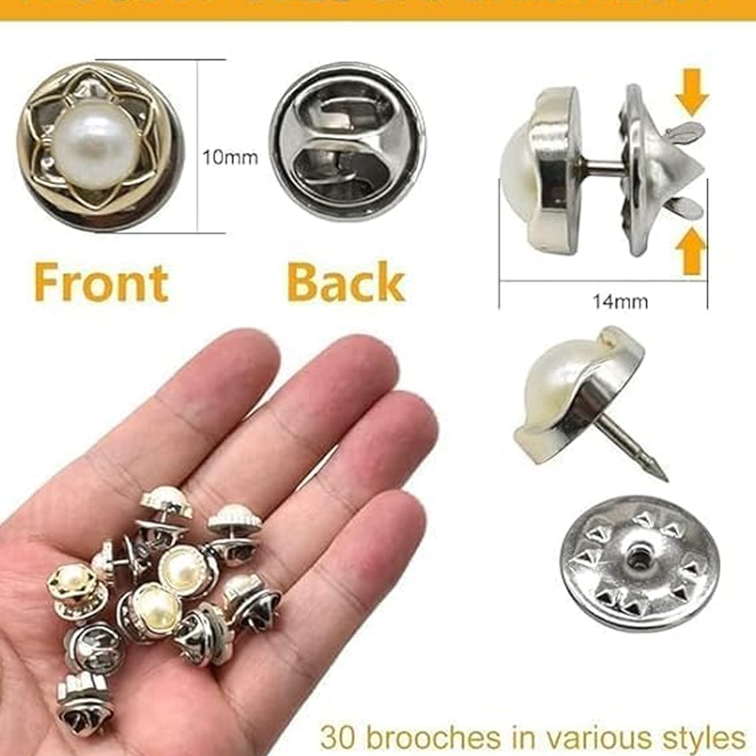 20Pcs Women Shirt Brooch Pearl No Sew Button Pin