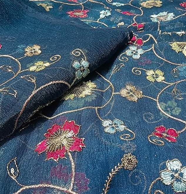 Trasparent Fabric Multicolred Flower Embroidered