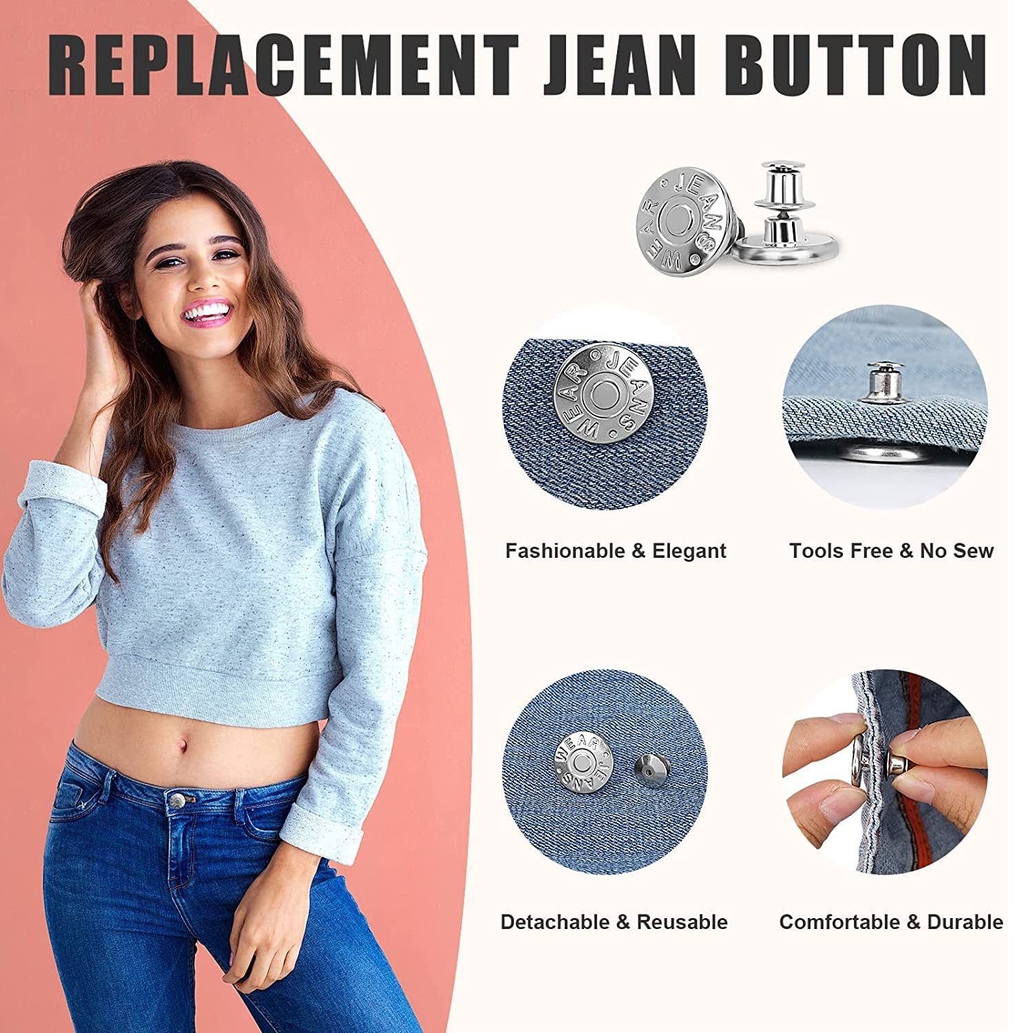 4 Metal Jeans Buttons for Jackets
