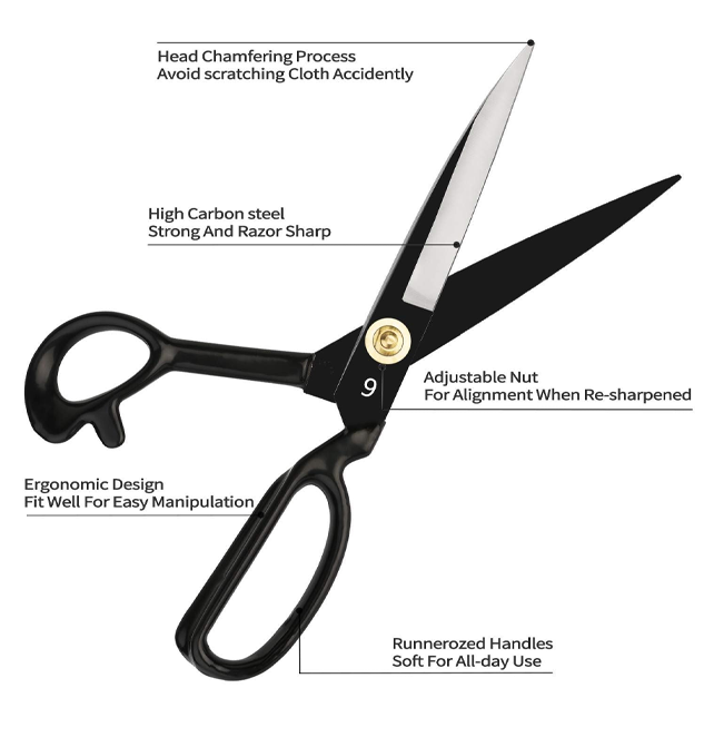 Sewing Scissors 9 inch- Tailors Heavy Steel Sharp Blades for Fabric
