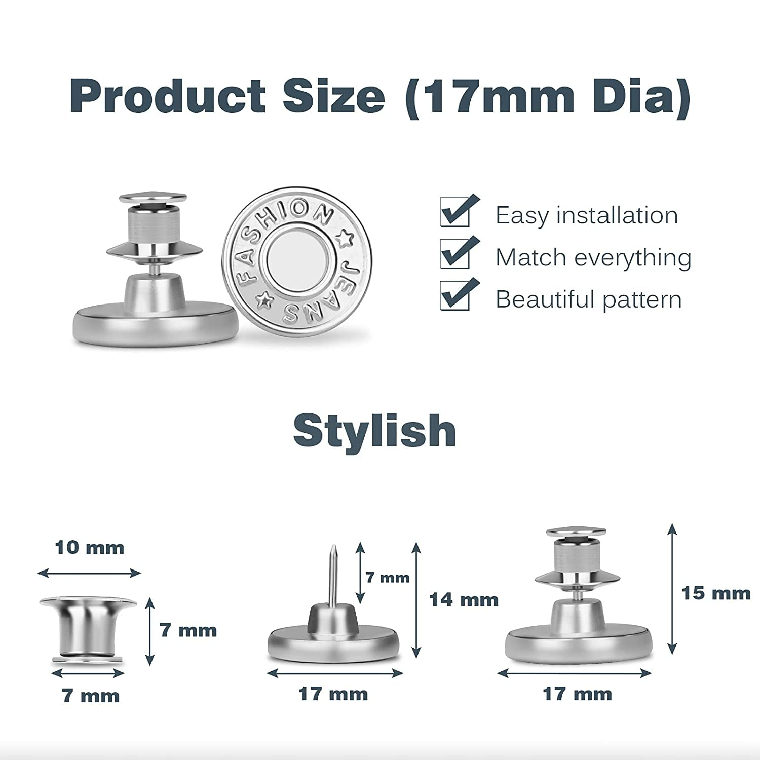 4 Metal Jeans Buttons for Jackets