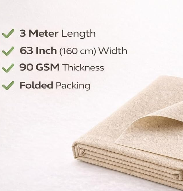 Non Woven Fabric 90 GSM | 63 Inch (160 cm) Width | 3 Meter Length | Craft
