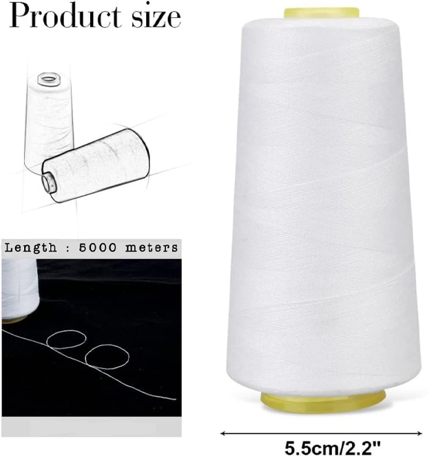 Spool For Sewing, Stitching, Overlock, Murrow (2 Pcs White, 5000 Meter)