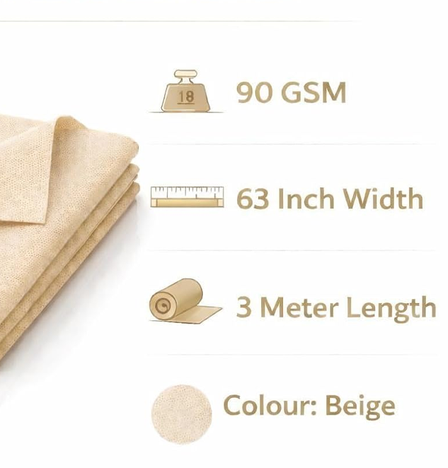 Non Woven Fabric 90 GSM | 63 Inch (160 cm) Width | 3 Meter Length | Craft