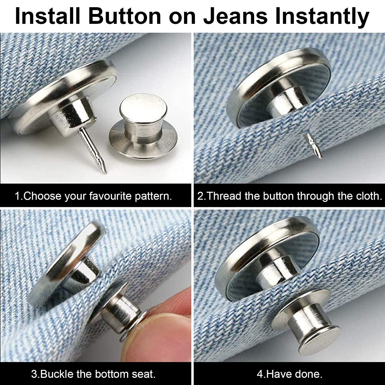 4 Metal Jeans Buttons for Jackets