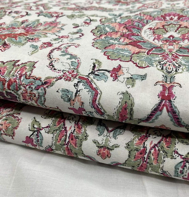 Jaipuri Handmade Floral Printed Fabric