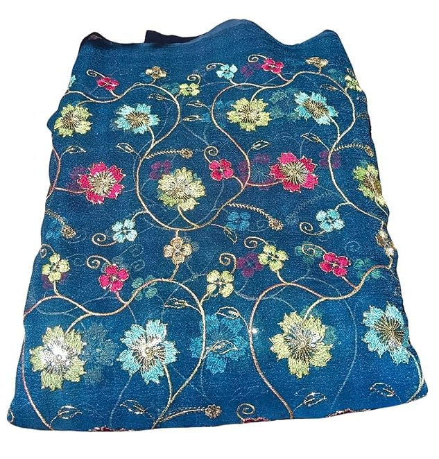 Trasparent Fabric Multicolred Flower Embroidered