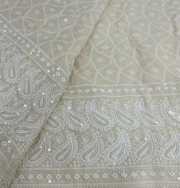 Premium Cotton Embroidered Fabric with Sequin Work